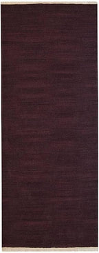 Rugsotic Carpets Hand Woven Flat Weave Kilim Wool ECO-Friendly Area Rugs - 2'6''x10', Runner Shape, Plum Color, Solid Plain Design, Low Pile Handmade Area Rugs for Living Room, Bed Room (D00111)