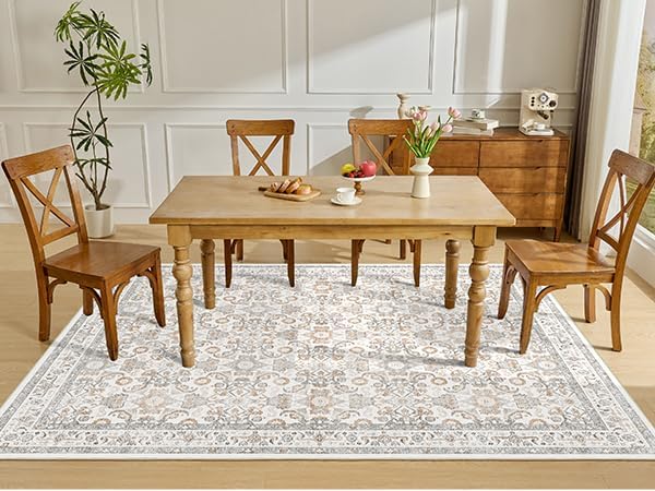 WITSHOCK Living Room Area Rugs 7x9: Soft Non-Slip Backing Washable Rugs Vintage Large Carpet for Bedroom Office Dining Room Kitchen Stain Resistant Home Decor Rug