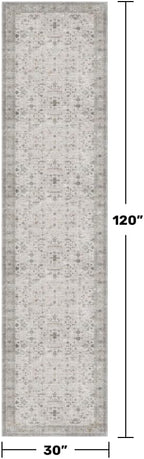 Light Gray Washable 2'6"x10' Wide Hallway Runners, Kitchen Runner Rug, Non-Slip & Stain Resistant 10ft Long Floor Rug, Neutral Boho Floral Décor