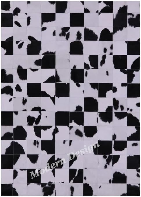 Modern Design Premium Cowhide Leather Carpet with Chevron Pattern, Area Rug (Black/White, 2x3)