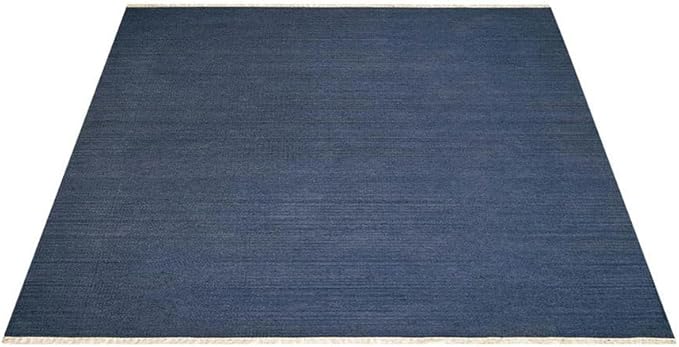 Rugsotic Carpets Hand Woven Flat Weave Kilim Wool ECO-Friendly Area Rugs - 10'x10', Square Shape, Blue Color, Solid Plain Design, Low Pile Handmade Area Rugs for Living Room, Bed Room (D00111)