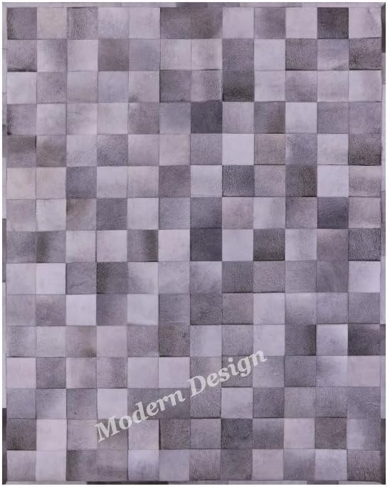 Modern Design Premium Cowhide Leather Carpet with Chevron Pattern, Area Rug (Grey, 3x12)