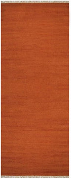 Rugsotic Carpets Hand Woven Flat Weave Kilim Wool ECO-Friendly Area Rugs - 2'6''x12', Runner Shape, Dark Orange Color, Solid Plain Design, Low Pile Handmade Rugs for Living Room (D00111)