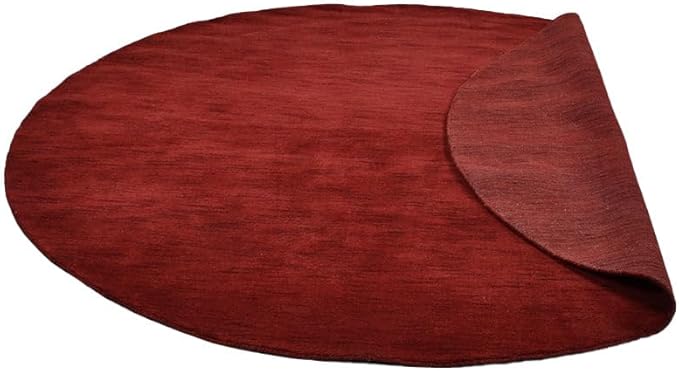 Hand Knotted Loom Wool ECO-Friendly Area Rugs - 8'x8', Round, Red Color, Solid Plain Design, High Pile Thick Handmade Anti Skid Area Rugs for Living Room, Bed Room (L00111)