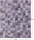 Modern Design Premium Cowhide Leather Carpet with Chevron Pattern, Area Rug (Grey, 8x10)