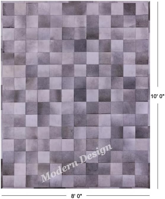 Modern Design Premium Cowhide Leather Carpet with Chevron Pattern, Area Rug (Grey, 12x15)