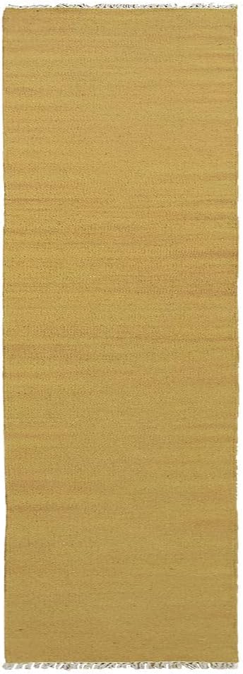 Rugsotic Carpets Hand Woven Flat Weave Kilim Wool 2'6''x10' Runner Area Rug Solid Gold D00111