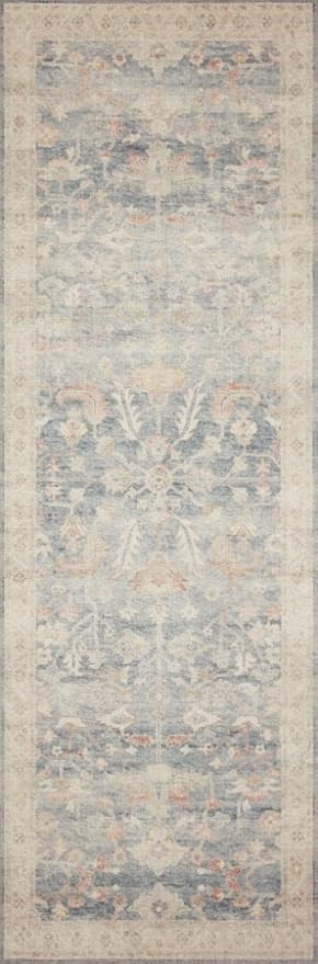 Loloi Hathaway Collection HTH-02 Denim/Multi 7'-6" x 9'-6", .25" Thick Area Rug, Soft, Durable, Printed, Modern, Low Pile, Non-Shedding, Easy Clean, Living Room Rug