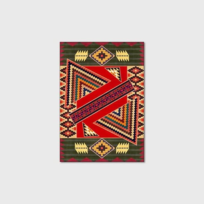 Vintage Boho Area Rugs Multicolor Ethnic Style Geometric Splicing Carpets Bedroom Living Room Kitchen Floor Mats Indoor Outdoor Non-Shedding Runner Rug Home Décor Carpet 5.2' X 7.5'