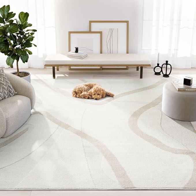 Abani Nomad Cream & Beige Area Rug 4' x 6' for Living Room, Bedroom - Chic Abstract Pattern - Durable & Easy to Clean