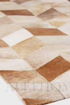 Faux Cowhide Chevron Pattern Area Rug – Beige Geometric Leather Carpet | Modern Durable Floor Accent for Living Room, Bedroom, Dining Room & Office | Size 8x10 ft