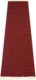 Rugsotic Carpets Hand Woven Flat Weave Kilim Wool 2'6''x6' Runner Area Rug Solid Burgundy D00111