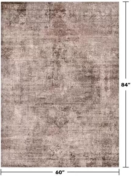 Rustic Brown Abstract 5x7 Rug for Bedroom - Office Rug for Home Office, Living Room, Taupe with red Accent, Washable, Non Slip & Soft, Medallion Indoor Décor