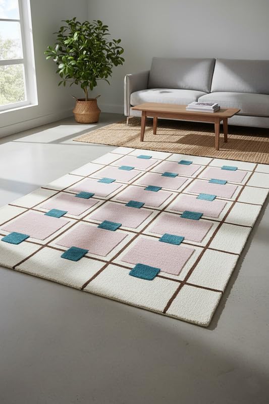 Greer Wool Area Rug - Chic Hand-Tufted Mauve, Blue, and Beige Design for Stylish Home Decor (2.5x9 Ft)