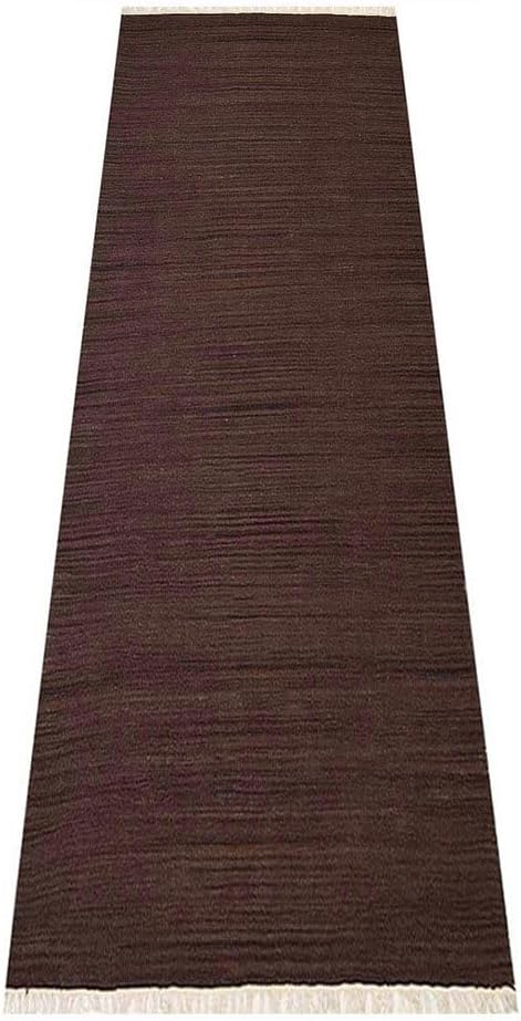 Rugsotic Carpets Hand Woven Flat Weave Kilim Wool ECO-Friendly Area Rugs - 2'6''x6', Runner Shape, Dark Brown Color, Solid Plain Design, Low Pile Handmade Rugs for Living Room, Bed Room (D00111)