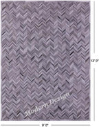 Modern Design Premium Cowhide Leather Carpet with Chevron Pattern, Area Rug (Natural Multi Grey, 5x8)
