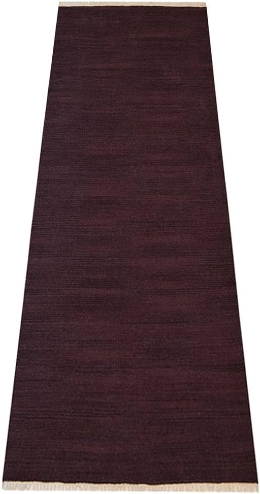 Rugsotic Carpets Hand Woven Flat Weave Kilim Wool 2'6''x6' Runner Area Rug Solid Plum D00111
