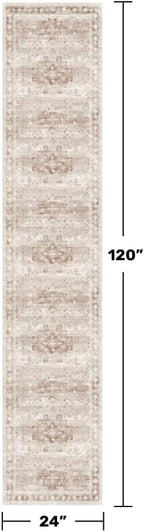 Non Slip Hallway Runner Rug - 2 x 10 Runner Rug, Washable & Waterproof Kitchen Floor Mat - Extra Long Neutral Farmhouse Boho Design Décor (2x10 Beige/Latte)
