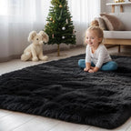 Zentavio Black Area Rugs for Living Room Bedroom 4x6 Men Room Carpet Fluffy Furry Shag Aesthetic Plush High Pile Floor Rug for Nursery Kids Room Dorm Home Decor