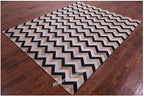 Modern Design Premium Cowhide Leather Carpet with Chevron Pattern, Area Rug (Beige/Black/Grey/Ivory, 9x15)
