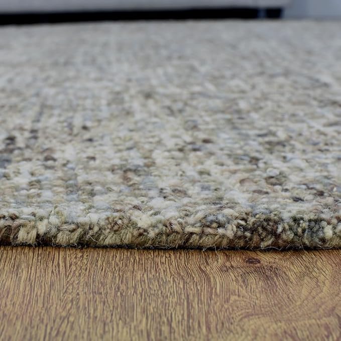 Hand Tufted Wool ECO-Friendly Area Rugs - 8'x8', Round Shape, Dark Brown & Beige, Solid Plain Design, High Pile Thick Handmade Area Rugs for Living Room, Bed Room (KWC111)