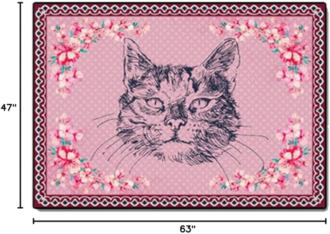 Cartoon Animal Pattern Area Rug Cute Cat Luxury Floral Decor for Carpet Farmhouse Bedroom Living Room Rugs Bathroom Kitchen Runner Mat Indoor Outdoor Non Slip Doormat 4' X 5.2'
