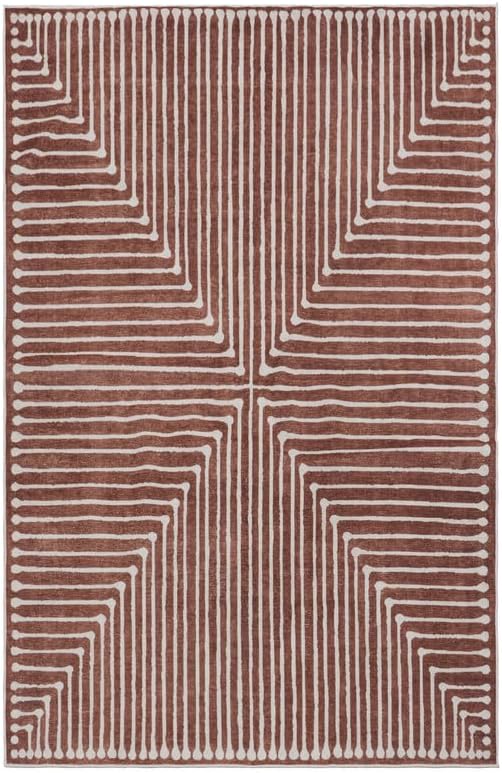 GLN Rugs Contemporary Collection - Machine Washable Area Rug, Contemporary Washable, Non Slip, Low Pile Chenille Rug, Living Room, Bedroom, Kitchen Rug (3' x 5' Beige Orange)