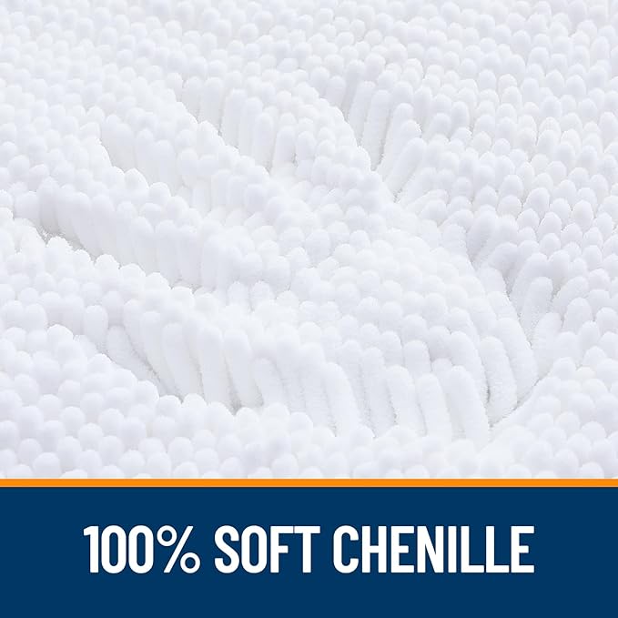 OLANLY Bathroom Rugs 35x24, Extra Soft Absorbent Chenille Bath Rugs, Rubber Backing Quick Dry, Machine Washable Bath Mats for Bathroom Floor, Tub and Shower, Home Decor Accessories, White