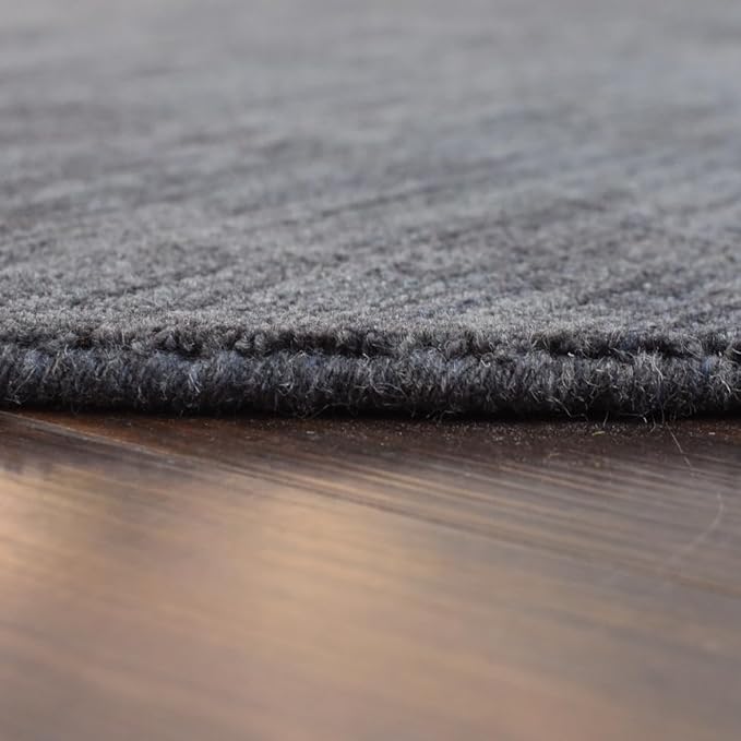 Hand Knotted Loom Wool ECO-Friendly Area Rugs - 6'x6', Round, Charcoal Color, Solid Plain Design, High Pile Thick Handmade Anti Skid Area Rugs for Living Room, Bed Room (L00111)