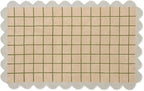 Scalloped Border Wool Area Rug with Windowpane Grid, Hand-Tufted, Beige-Blush with Sage Lines & Light Purple Edge - Soft High-Low Pile for Living Room, Bedroom, Nursery - 8x8 Ft (Square)