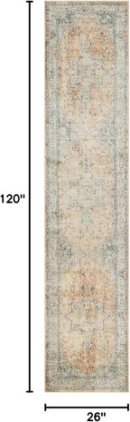 Nourison Home Astra Machine Washable Beige Blue 2'2" x 10' Area Rug - Easy Clean, Non Shedding, Bed Room, Living Room, Dining Room, Kitchen (10' Runner)