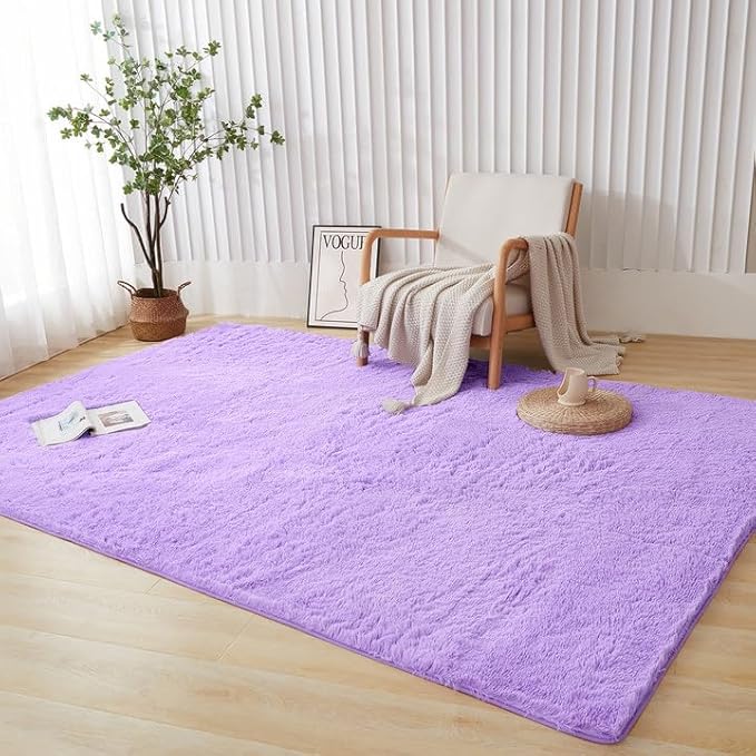 Andency Purple Soft Area Rugs for Living Room Bedroom, 4x6 Fluffy Shaggy Bedside Rug, Non-Slip Large Shag Fuzzy Plush Carpets for Bedroom Kids Dorm Nursery Home Decor Aesthetic