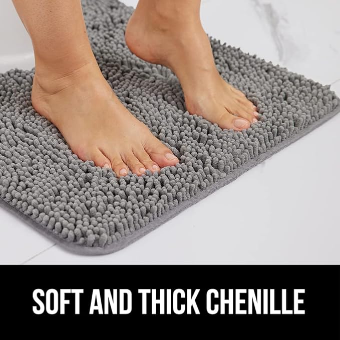 GORILLA GRIP Bath Rug Mat 36x24, Thick Soft Absorbent Chenille, Quick Dry Microfiber Mats, Rubber Backing Washable Shower Floor Rugs, Bathmat Runner, US Designed Bathroom Home Decor Accessories Grey