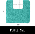 GORILLA GRIP Plush Absorbent Shaggy Chenille Bath Rug Mat for Square Toilet Base with Rubber Backing, Machine Washable Rugs, Soft Microfiber Contour Mats for Toilets, Bathroom Decor, Turquoise