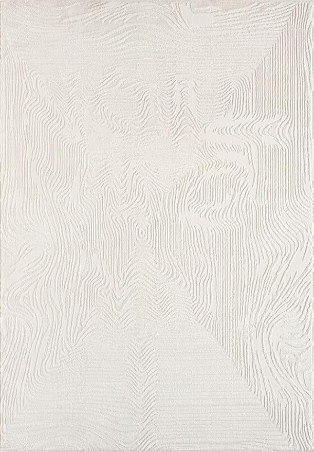 Abani Zen 8' x 10' Cream Rug – Neutral Layered Wavy Borders Pattern, Large Soft Area Rug for Living Room & Bedroom, Durable & Easy to Clean