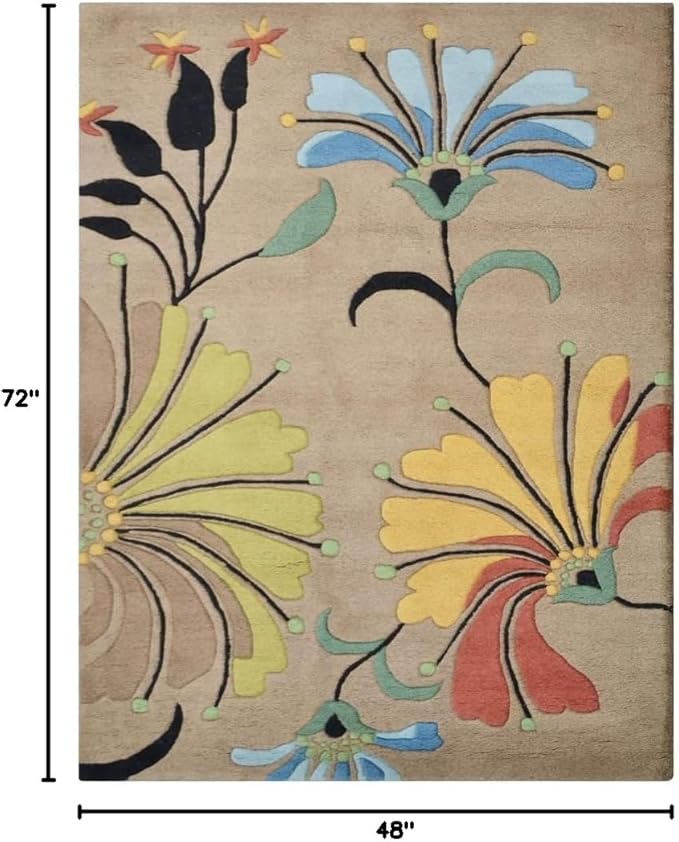 Rugsotic Carpets Hand Tufted Wool ECO-Friendly Area Rugs - 4'x6', Rectangle Shape, Camel, Floral Modern Design, High Pile Thick Handmade Anti Skid Area Rugs for Living Room, Bed Room (K00219)