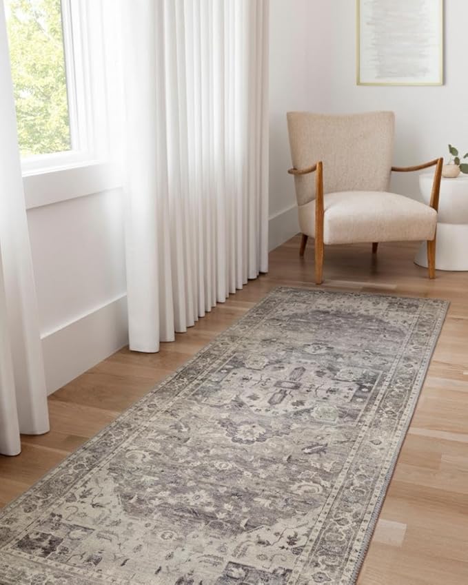 Loloi Hathaway Collection HTH-05 Steel/Ivory 9'-0" x 12'-0", .25" Thick Area Rug, Soft, Durable, Printed, Modern, Low Pile, Non-Shedding, Easy Clean, Living Room Rug