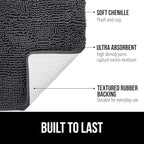 GORILLA GRIP Bath Rug Mat 48x17, Soft Absorbent Chenille, Quick Dry Microfiber Mats, Rubber Backing Washable Shower Floor Rugs, Bathmat Runner, US Designed Bathroom Home Decor Accessories Charcoal