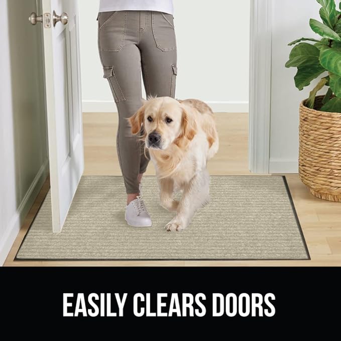 GORILLA GRIP Waterproof Traffic Guard Door Mat, Heavy Duty Entryway Mats, Strong Rubber Back Commercial Utility Rugs for Office Hallway, Garage Floor and Home, Low Profile Carpet Runner, 29x17, Beige