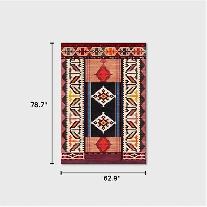 Vintage Boho Area Rugs Multicolor Ethnic Style Geometric Splicing Carpets Bedroom Living Room Kitchen Floor Mats Indoor Outdoor Non-Shedding Runner Rug Home Décor Carpet 5.2' X 6.5'
