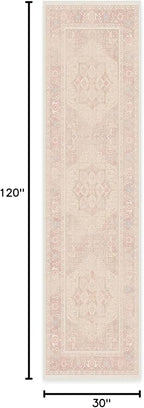 RUGGABLE Washable Runner Rug – Kamran Soft Pink 2.5x10, Stain-Resistant, Non-Slip Hallway Runner – Machine Washable Rug for Hallway, Entryway, Living Room & Kitchen–with Standard Pad