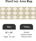 3x8 Runner Checkered Rug for Hallways Beige Washable Long Carpet Non-Slip Low Pile Boho Indoor Accent Throw Rug for Entrance Kitchen Bedroom Dining Laundry