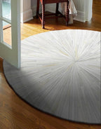 Faux Cowhide Round Area Rug | Non-Slip Leather Floor Carpet for Living Room, Bedroom, and Home Décor | Modern Stylish Accent Rug(White_6x6)