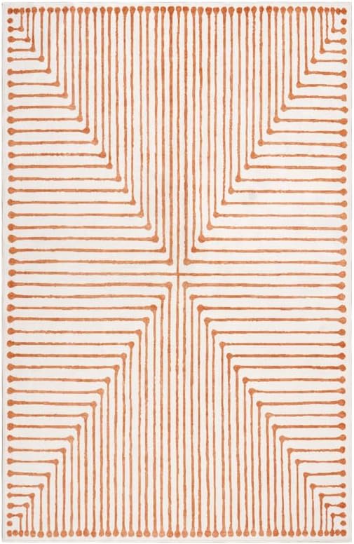 GLN Rugs Contemporary Collection - Machine Washable Area Rug, Contemporary Washable, Non Slip, Low Pile Chenille Rug, Living Room, Bedroom, Kitchen Rug (5' x 7' Orange Beige)