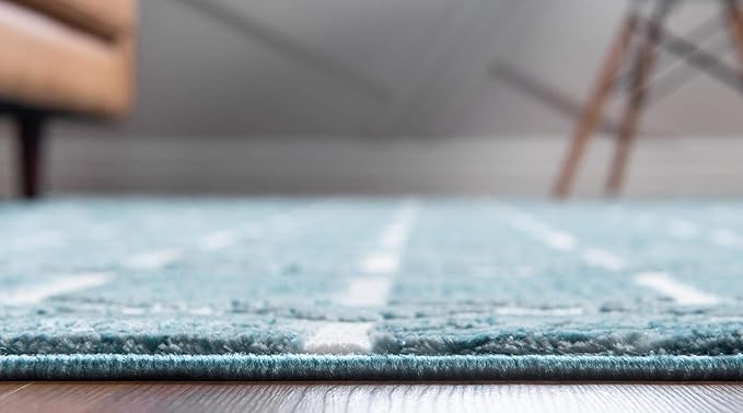 Rugs.com Lattice Trellis Collection Rug – 9' x 12' Blue Low-Pile Rug Perfect for Living Rooms, Large Dining Rooms, Open Floorplans