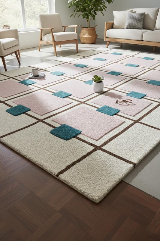 Greer Wool Area Rug - Chic Hand-Tufted Mauve, Blue, and Beige Design for Stylish Home Decor (8x10 Ft)