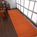 Rugsotic Carpets Hand Woven Flat Weave Kilim Wool ECO-Friendly Area Rugs - 3'x13', Runner Shape, Dark Orange Color, Solid Plain Design, Low Pile Handmade Rugs for Living Room, Bed Room (D00111)