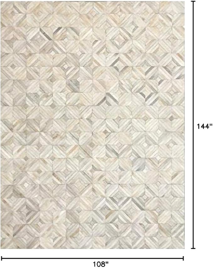 Premium Diamond Patterned Leather Area Rug - 9X12 ft - White- Luxury Non Slip Floor Accent for Dining Room, Living Room, Entryway, Elegant Collection Indoor Carpet