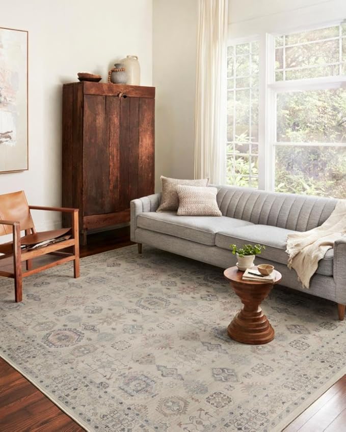 Loloi Hathaway Collection HTH-04 Beige/Multi 2'-0" x 5'-0", .25" Thick Accent Rug, Soft, Durable, Printed, Modern, Low Pile, Non-Shedding, Easy Clean, Living Room Rug