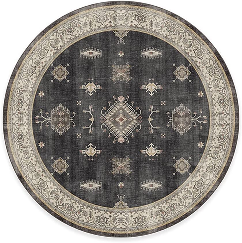 RUGGABLE Washable Vintage Area Rug – Verena Dark Wood 8 ft Round, Stain-Resistant, Non-Slip – Large Machine Washable Rugs for Living Room, Bedroom, Hallway, Entryway & Office–with Standard Pad